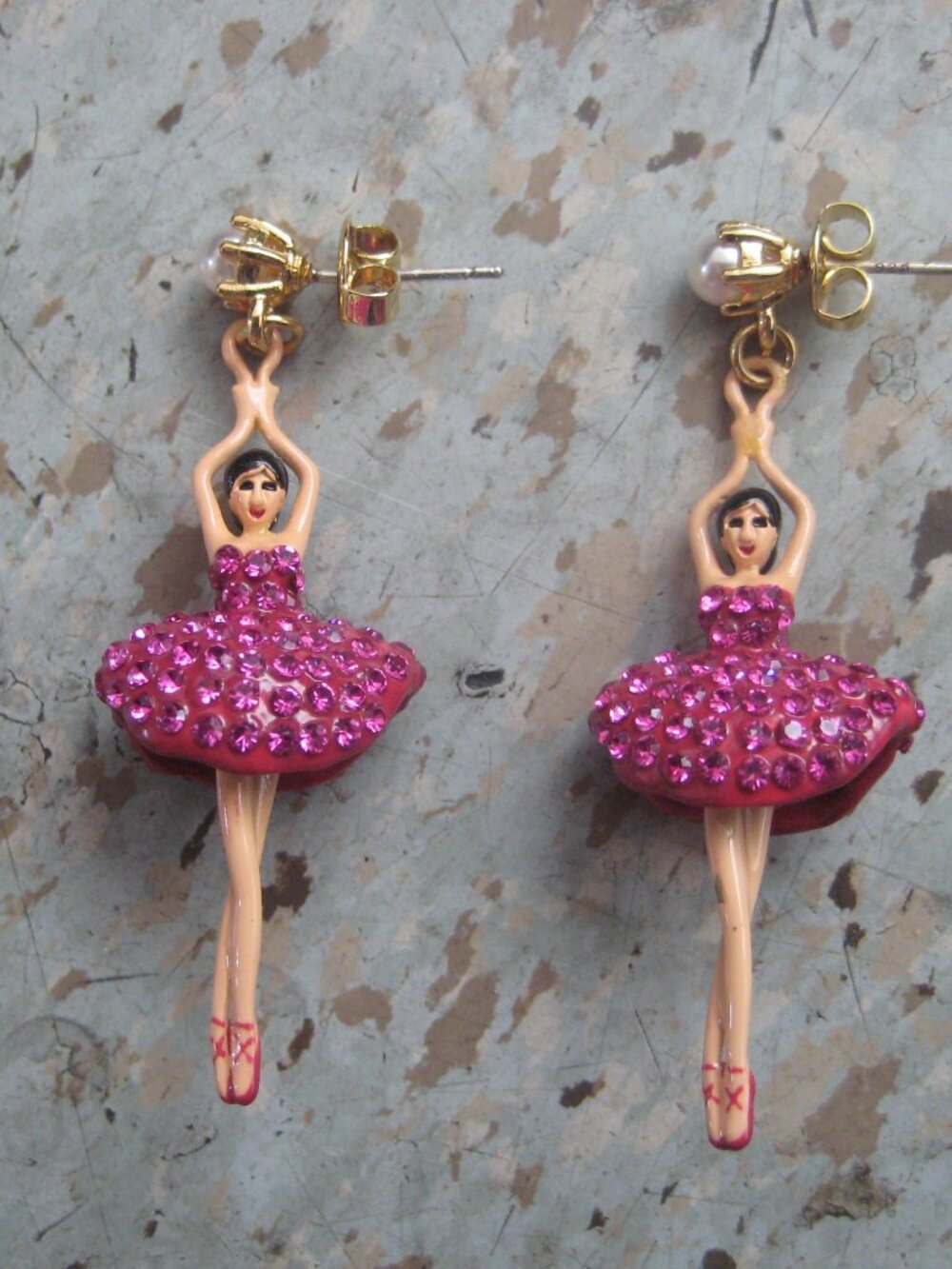 Les Nereides ballerina with tutu paved with Magenta Crystal Stud earrings